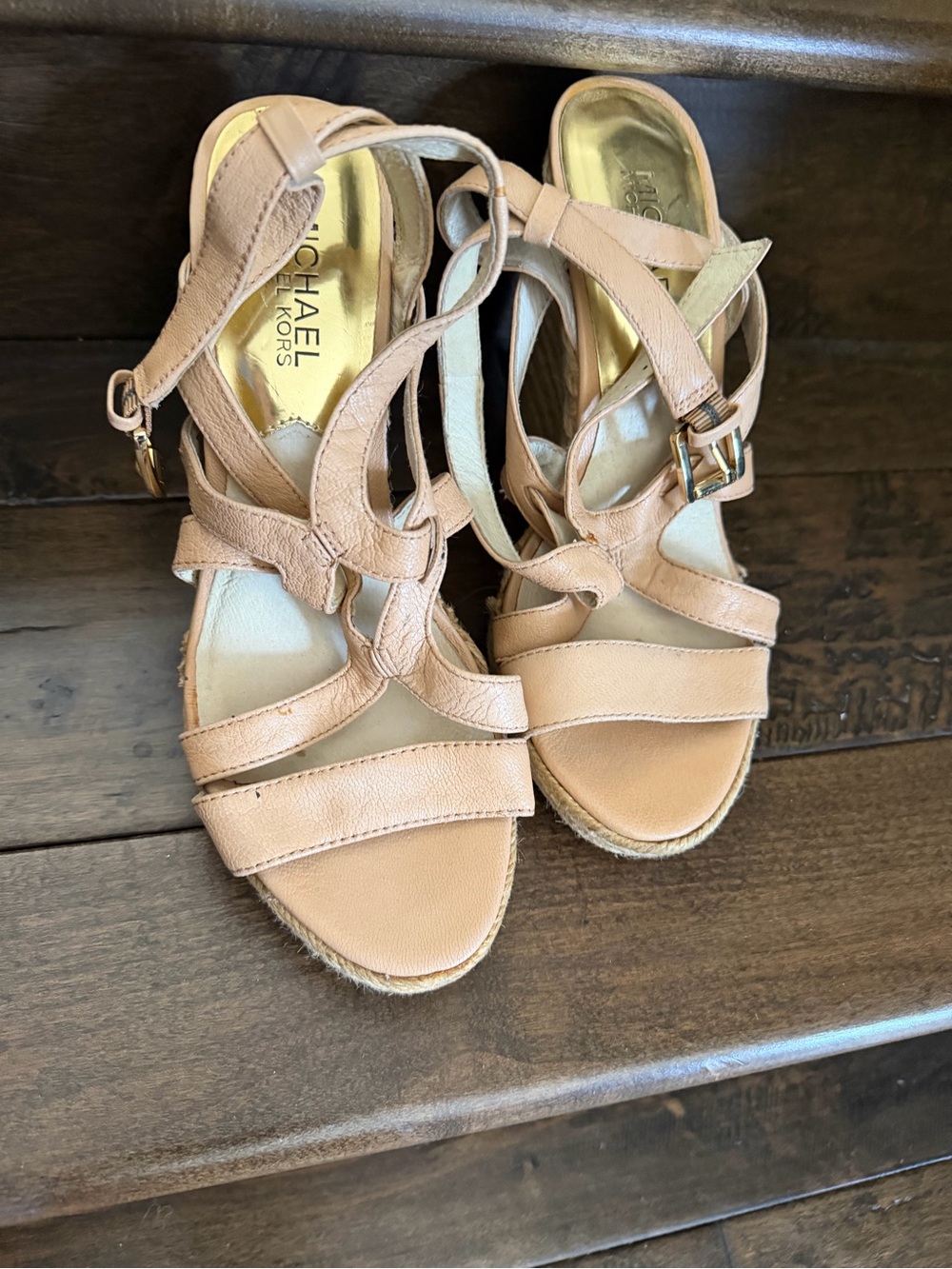 Michael Kors Beige Leather Wedge Sandals